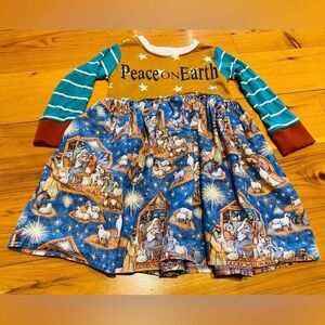 Lavender Bird Creations Peace on Earth Dress with Nativity Print